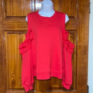 Red shoulder cut Sweater